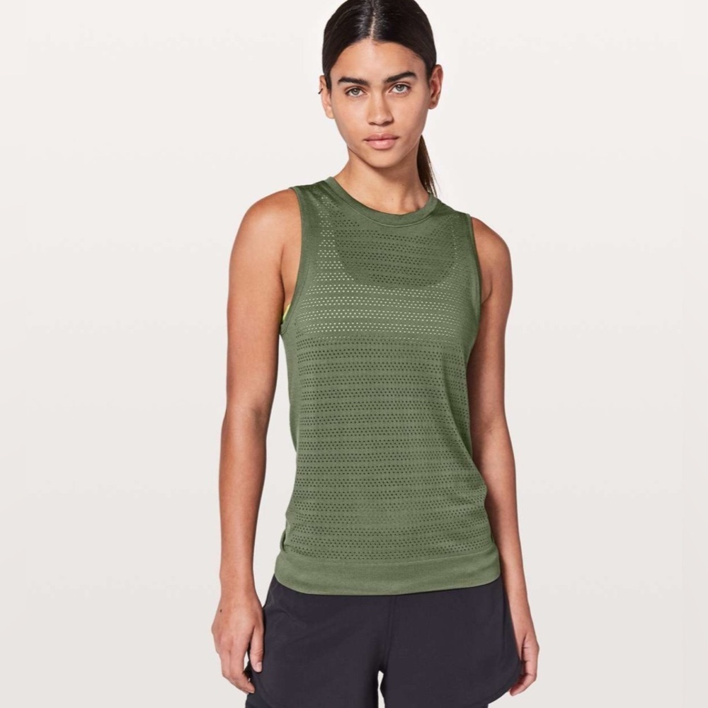 {NOT FOR SALE} ⛔️ Lululemon Breeze By Muscle Tank II Barracks Green Mesh Size 8